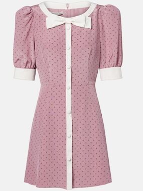 Alessandra Rich Pink Polka-Dot Bow-Trim Silk Minidress